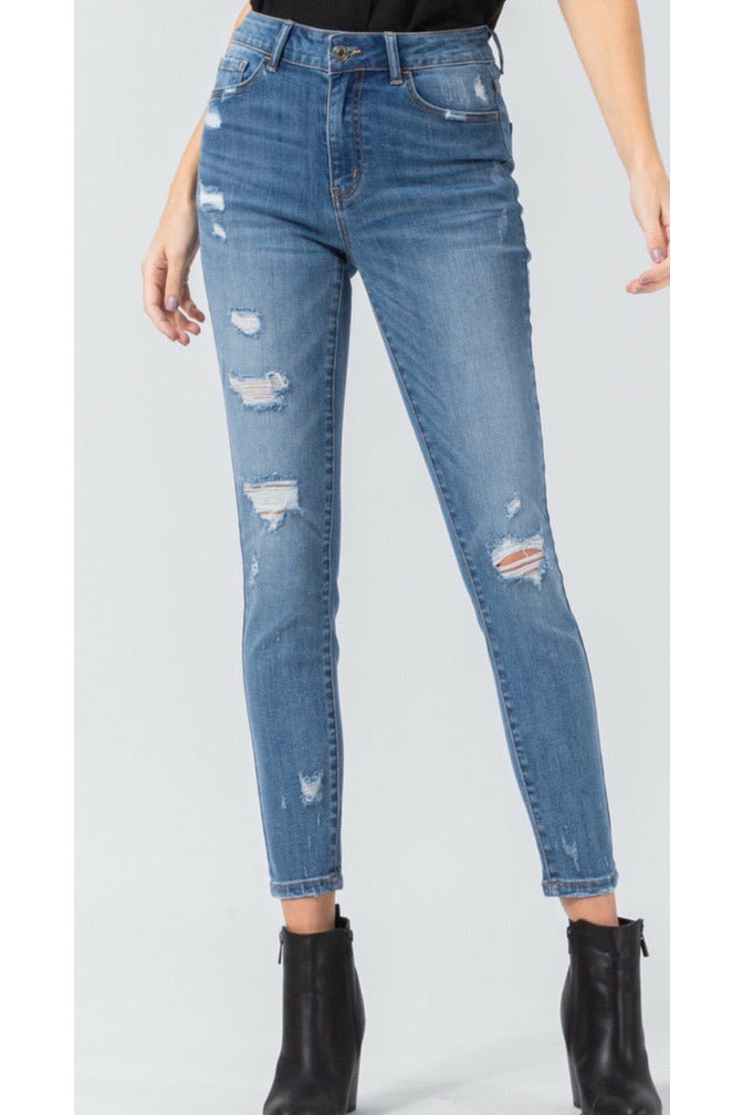 Amber Mid Rise Distressed Jeans